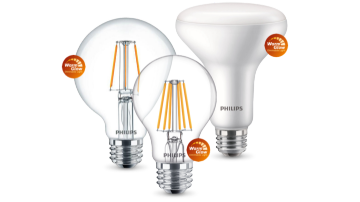 Familia de productos de lámparas LED Philips WarmGlow con etiquetas Warmglow