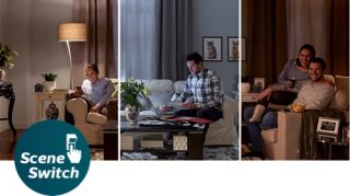 Las tres configuraciones de los ajustes de luz de la lámpara LED Philips SceneSwitch en una imagen