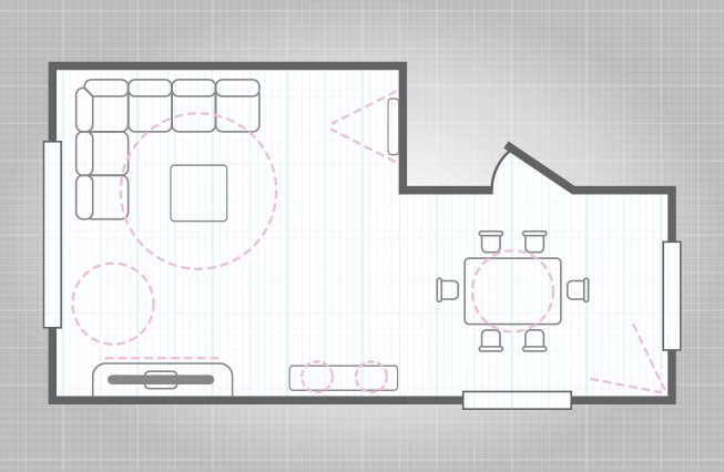 A simple floor plan visualising the light zones and fixtures 