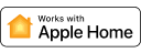 Apple Home logo with yellow house icon and text ""Works with Apple Home"" on a white background.