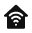 Black smart home icon with a house outline and a wireless signal symbol inside.