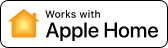 Apple Home logo with orange house icon and the text ""Works with Apple Home"" on a white background.