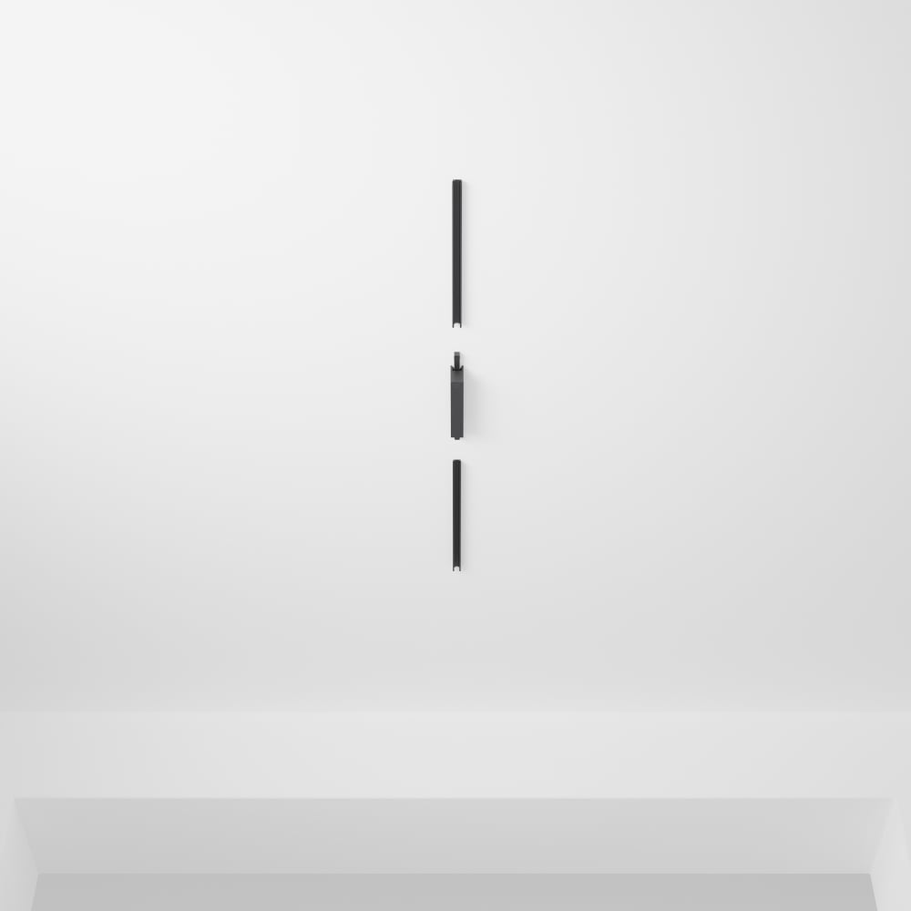 Collection of straight, black track lighting rails with a matte finish and compact rectangular shape, mounted on a ceiling.
