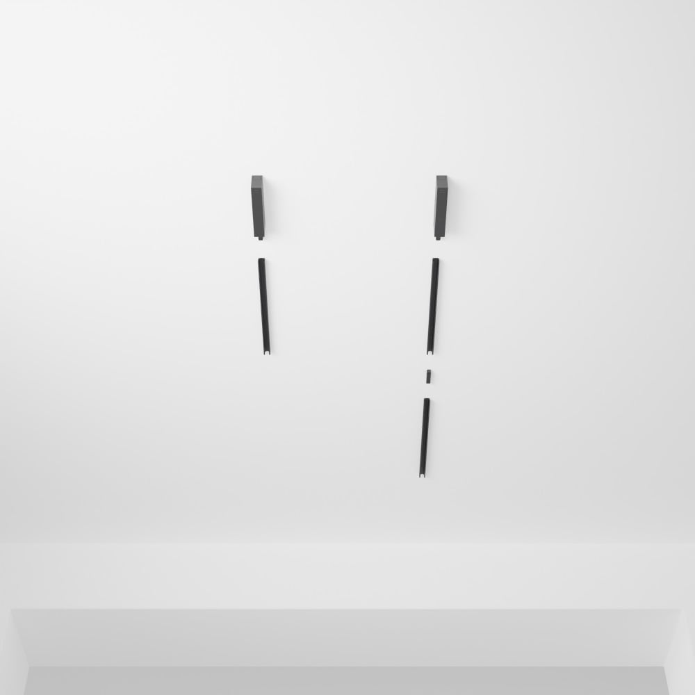 Collection of straight, black, matte-finish Perifo track lighting rails mounted on a ceiling, showing slim rectangular shape.