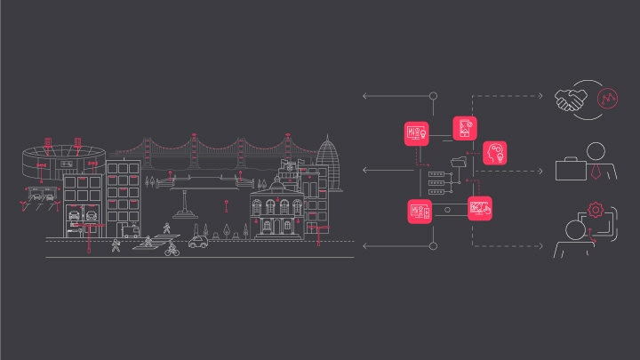 a blueprint image of a city with lighting solutions