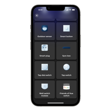 Appareil mobile affichant l'écran des accessoires de l’application Hue