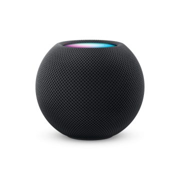 白色背景上的黑色 Apple HomePod