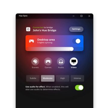 Pantalla de la aplicación de escritorio Hue Sync