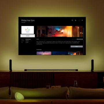 Pantalla de la Philips Hue Sync TV app en la televisión de la sala